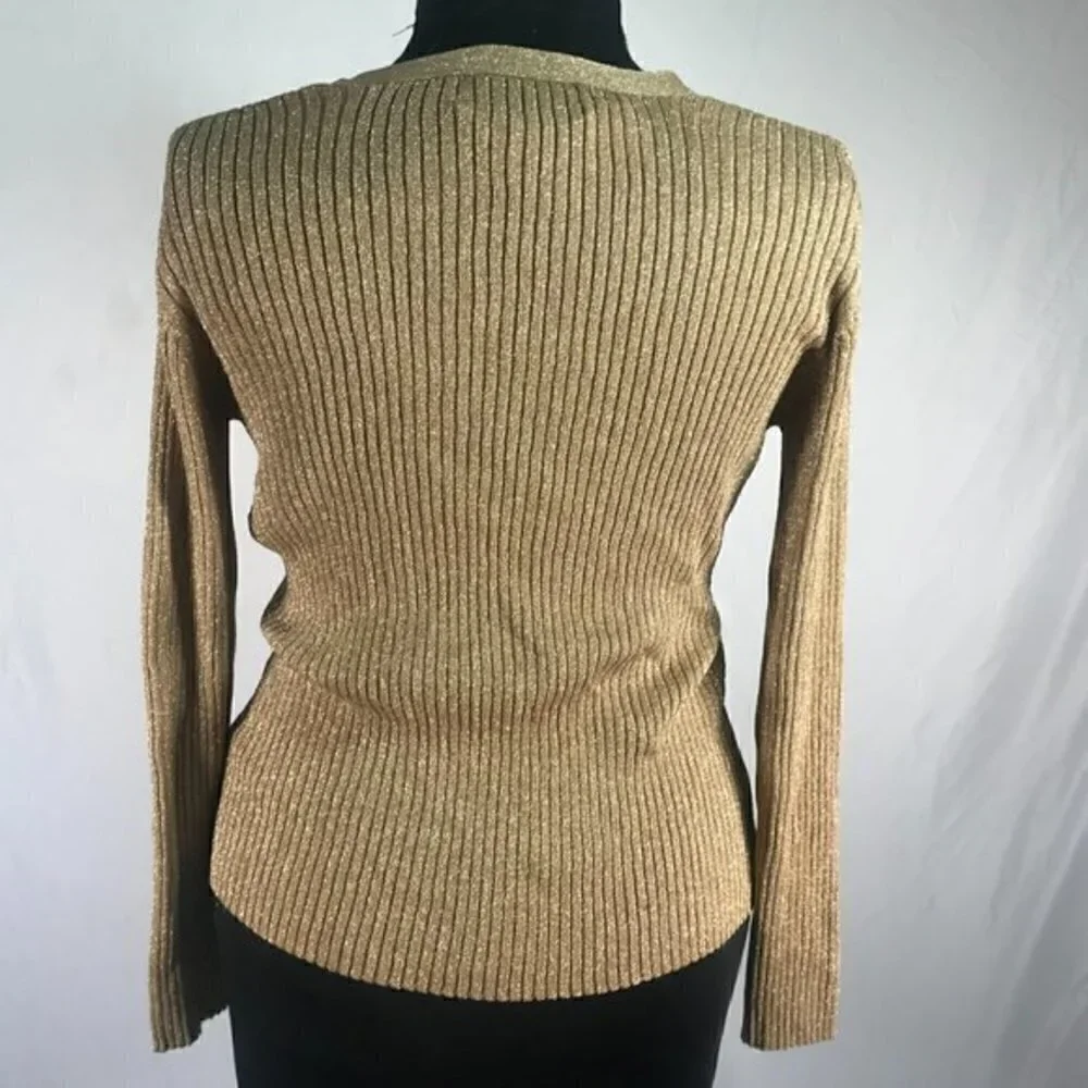 90’s Vintage ‘Joseph A.’ Metallic Gold Ribbed Cardigan